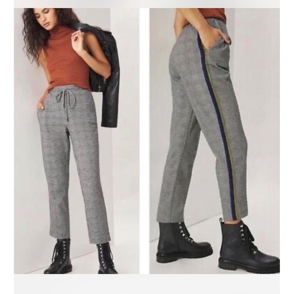Maeve Anthropologie Betty Plaid Side Stripe Joggers Medium Knit Pants